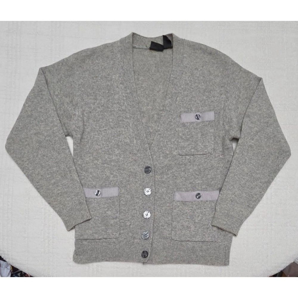 Liz Sport Petites Button Front Sweater Cardigan Women's Gray LambsWool Grandpa
